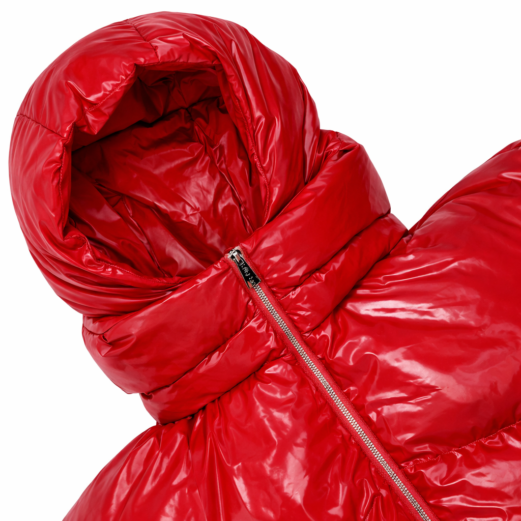 GLOSSY RED CROPPED DOUBLE NECK BUBBLE