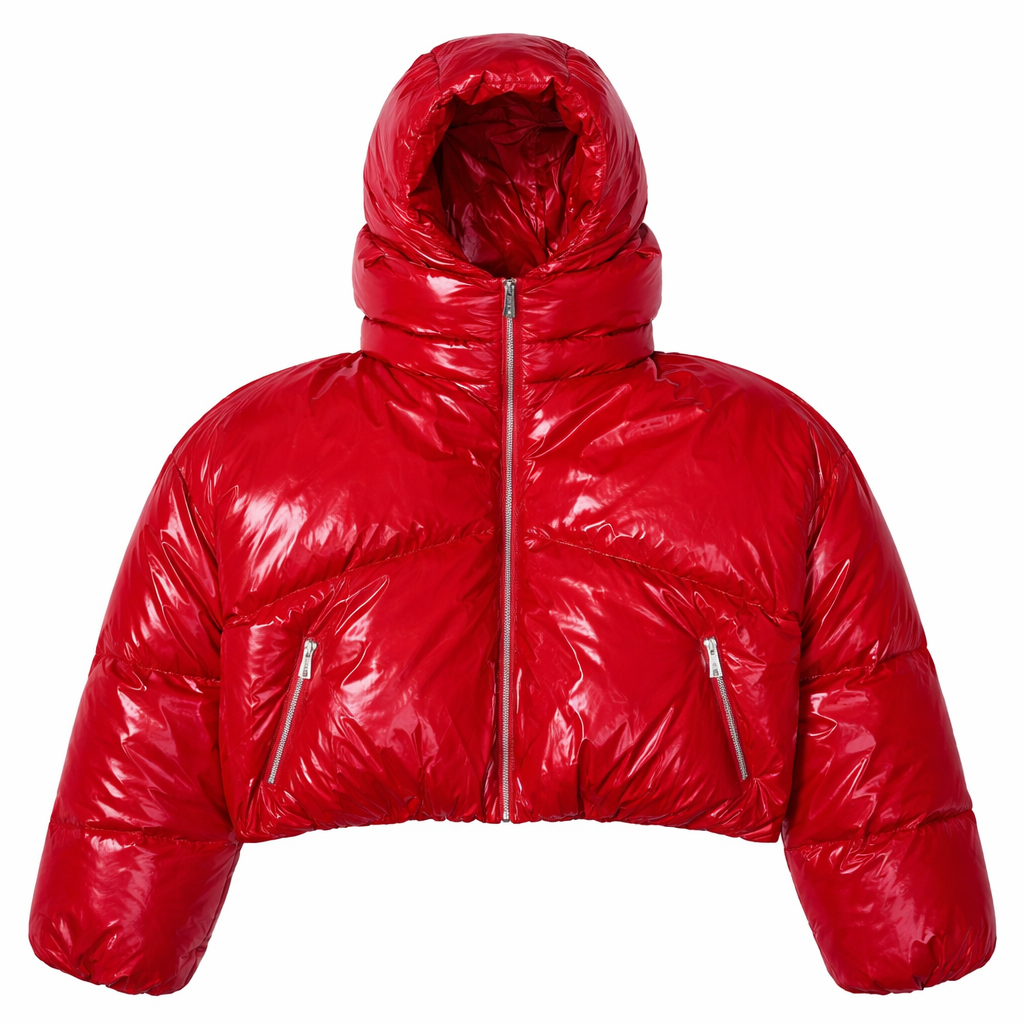 GLOSSY RED CROPPED DOUBLE NECK BUBBLE